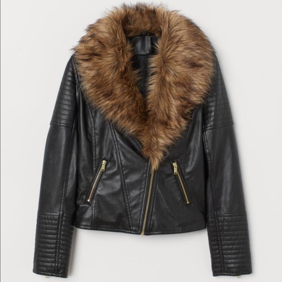 H&M Jackets & Blazers - H&M Faux leather and fur biker jacket, size 4